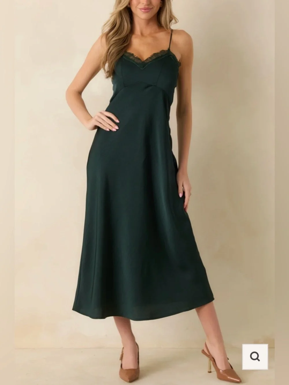 Z SUPPLY After Hours Garland Green Satin Midi Dress | Size Large | NWT